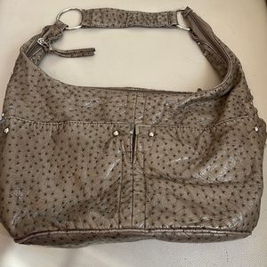 Gray handbag faux ostrich skin, many compartments